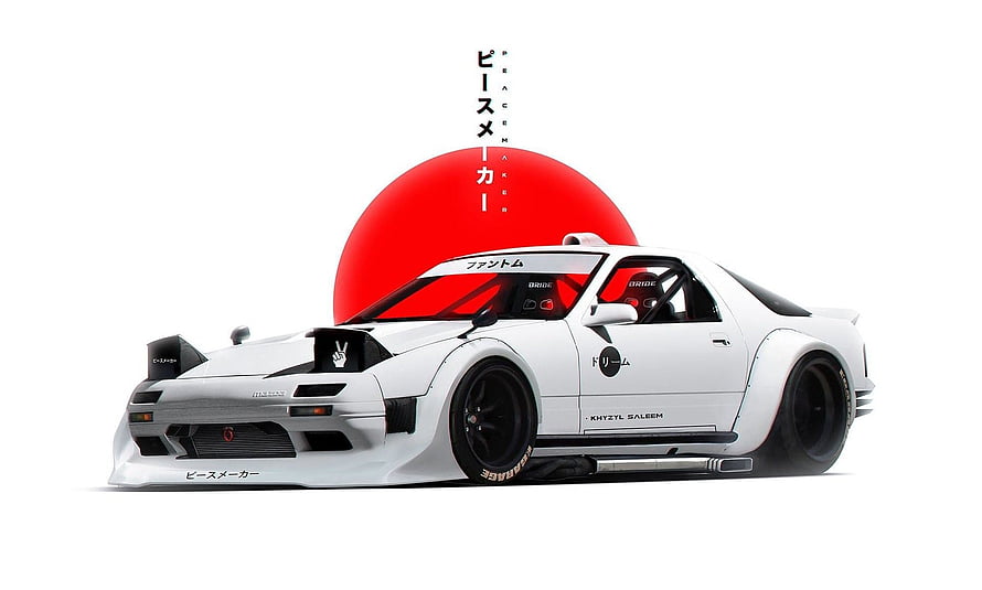 White Mazda RX-7 Widebody JDM Concept Artwork by Khyzyl Saleem HD wallpaper