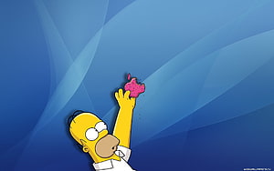 Homer Simpson Reaching for a Pink Donut Against a Blue Gradient Background HD wallpaper