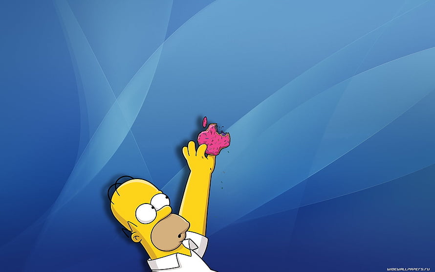 Homer Simpson Reaching for a Pink Donut Against a Blue Gradient Background HD wallpaper