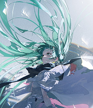 Hatsune Miku Anime Illustration with Flowing Teal Hair and Ethereal Light HD phone wallpaper