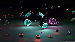 Glowing Neon Cubes Floating in Dark Digital Space HD wallpaper