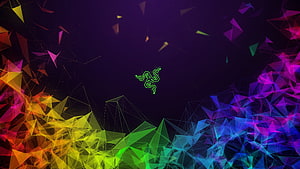 Razer Gaming Logo with Vibrant RGB Geometric Triangles on Dark Background HD wallpaper