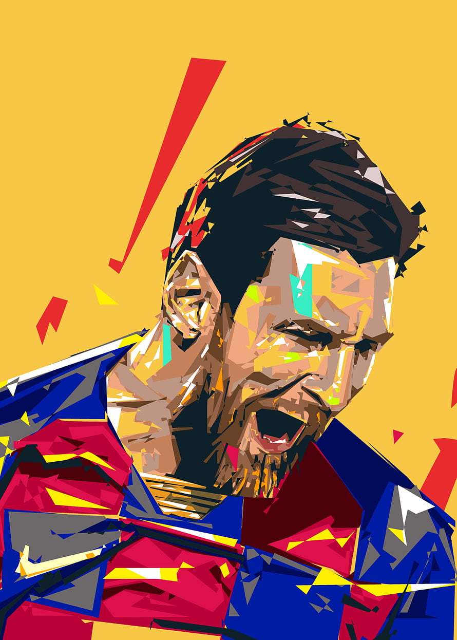 Lionel Messi Pop Art Portrait in Low Poly Geometric Style HD phone wallpaper