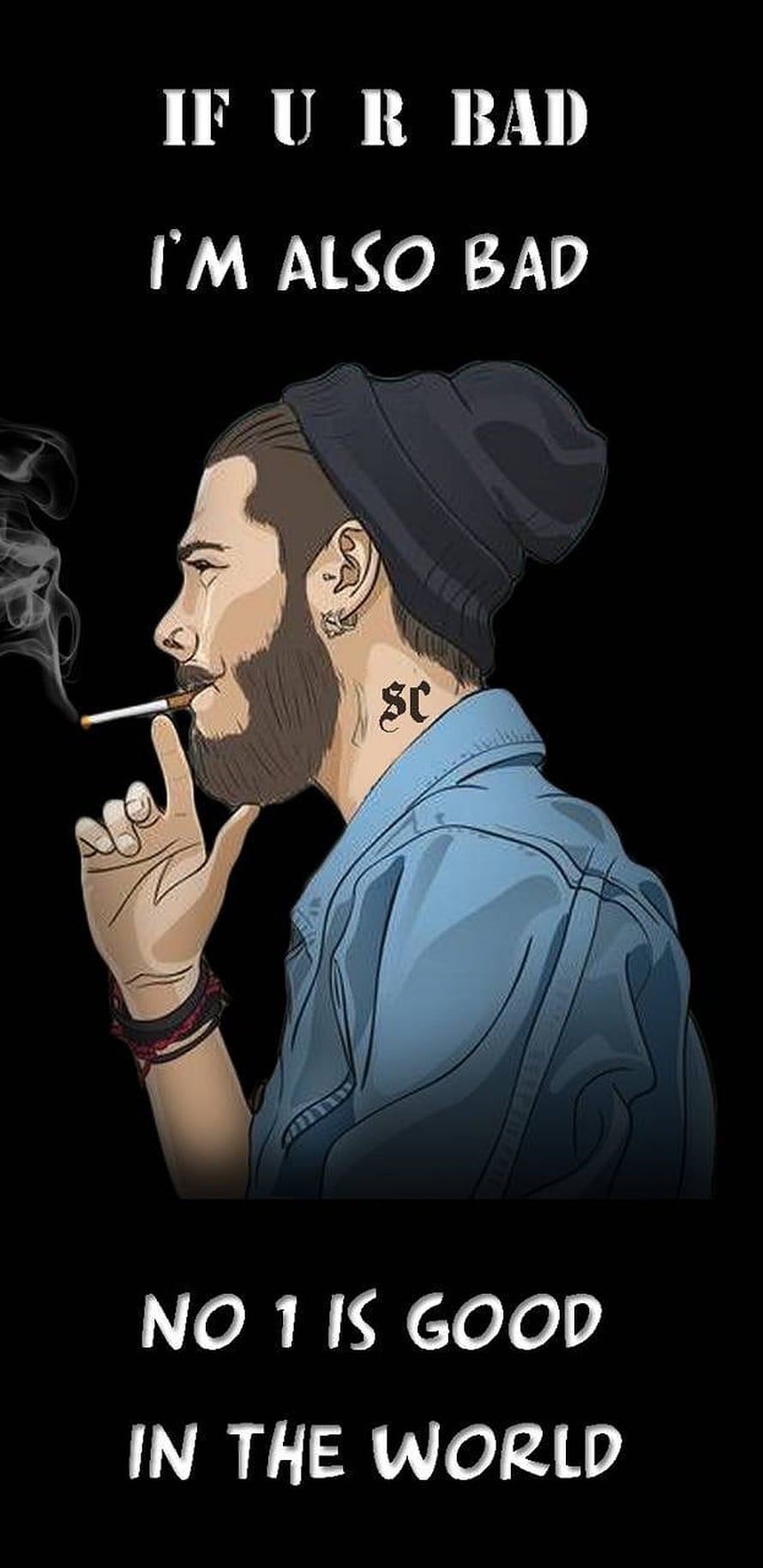 Bearded Man in Beanie Smoking Cigarette Digital Illustration HD phone wallpaper