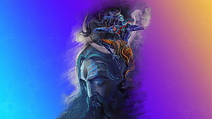 Shiva and Parvati Divine Digital Art with Vibrant Gradient Background HD wallpaper