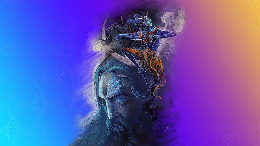 Shiva and Parvati Divine Digital Art with Vibrant Gradient Background HD wallpaper