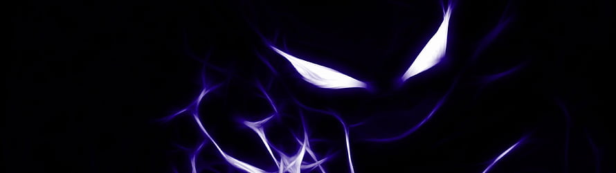 Gengar glowing eyes and purple energy wisps on a dark background HD wallpaper