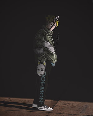 Kawaki Anime Character Illustration in Streetwear with Fox Mask HD phone wallpaper