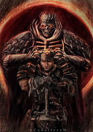 Berserk Skull Knight and Guts Dark Fantasy Illustration HD phone wallpaper