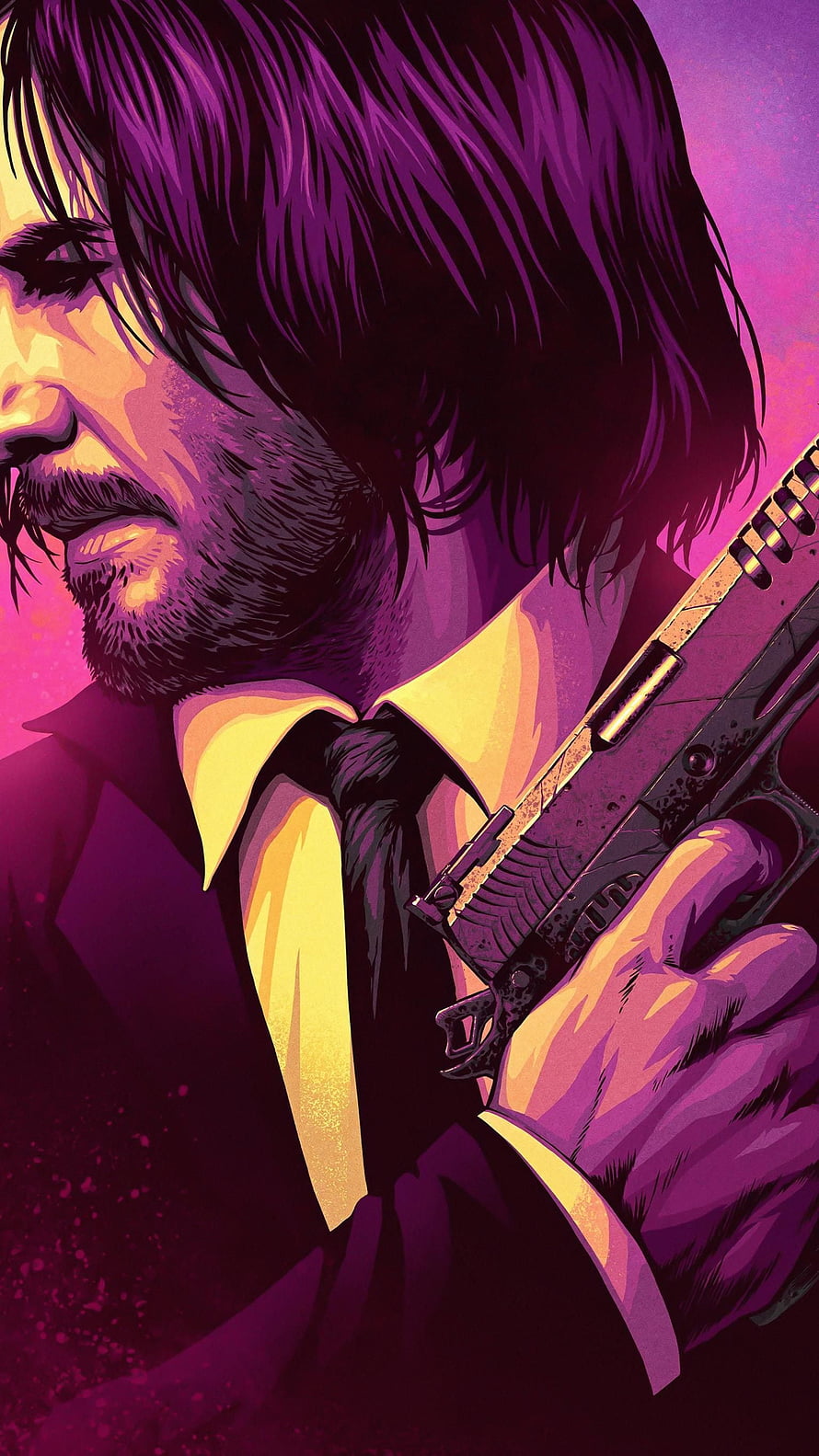 John Wick: Chapter 3 Parabellum Stylized Portrait of Keanu Reeves with Pistol HD phone wallpaper