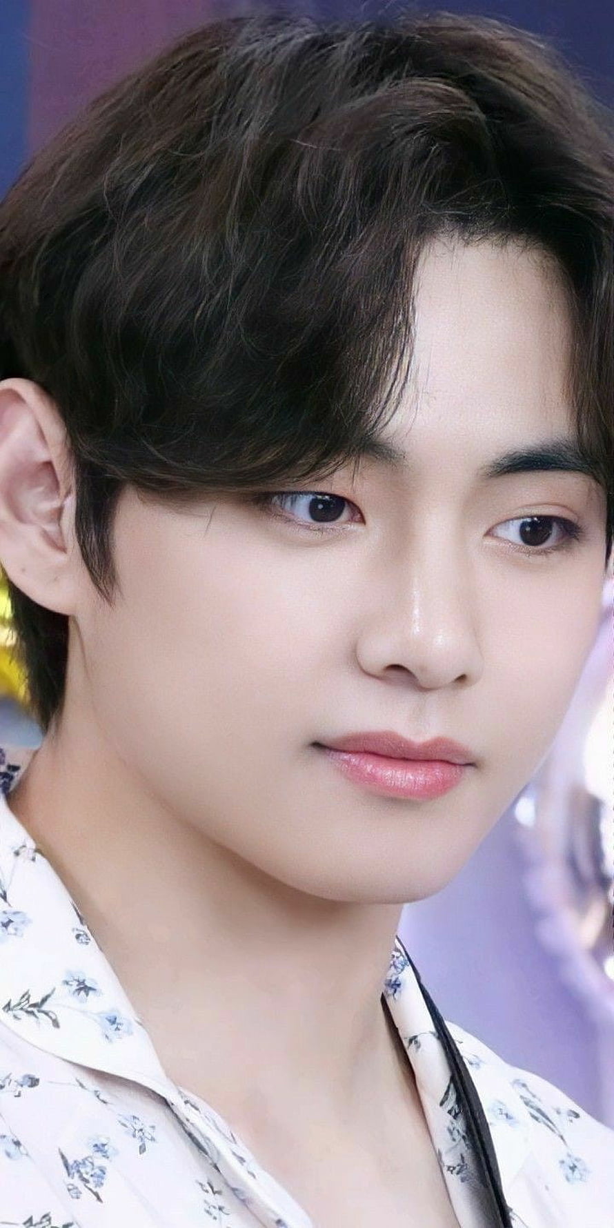 Kim Taehyung BTS Portrait in Floral Shirt with Soft Studio Lighting HD phone wallpaper