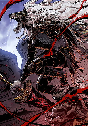 Elden Ring Warrior in Black Armor with Wolf Head and Ornate Axe HD phone wallpaper