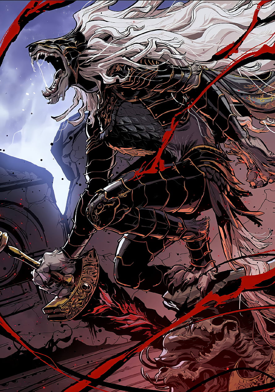 Elden Ring Warrior in Black Armor with Wolf Head and Ornate Axe HD phone wallpaper