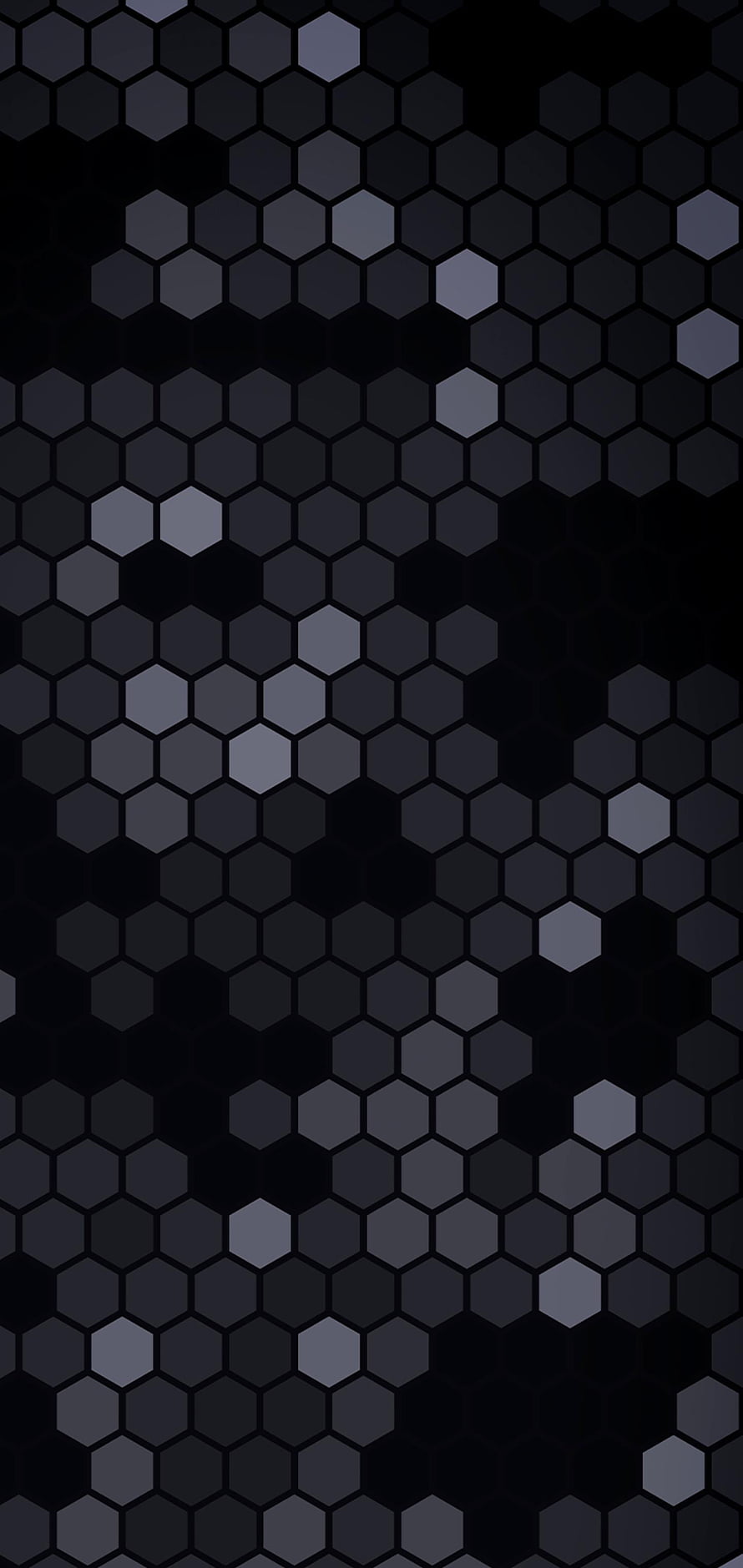 Dark Hexagonal Honeycomb Pattern with Subtle Gray Accents on Black Background HD phone wallpaper