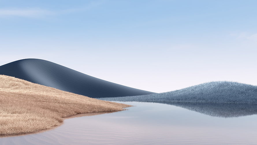 Minimalist 3D Landscape with Smooth Hills and Calm Water Reflection HD wallpaper