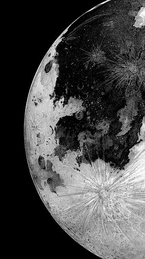 Detailed Lunar Surface Close-Up with Craters and Mare in High Contrast Black and White HD phone wallpaper