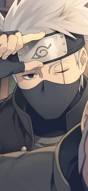 Kakashi Hatake Adjusting Headband in Close-Up Anime Portrait HD phone wallpaper