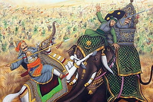 Maharana Pratap on War Elephant in Mughal Miniature Painting Style HD wallpaper