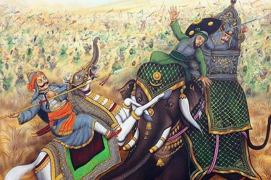 Maharana Pratap on War Elephant in Mughal Miniature Painting Style HD wallpaper