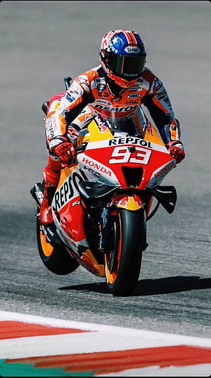 Marc Marquez Riding Repsol Honda RC213V Motorcycle on Race Track HD phone wallpaper