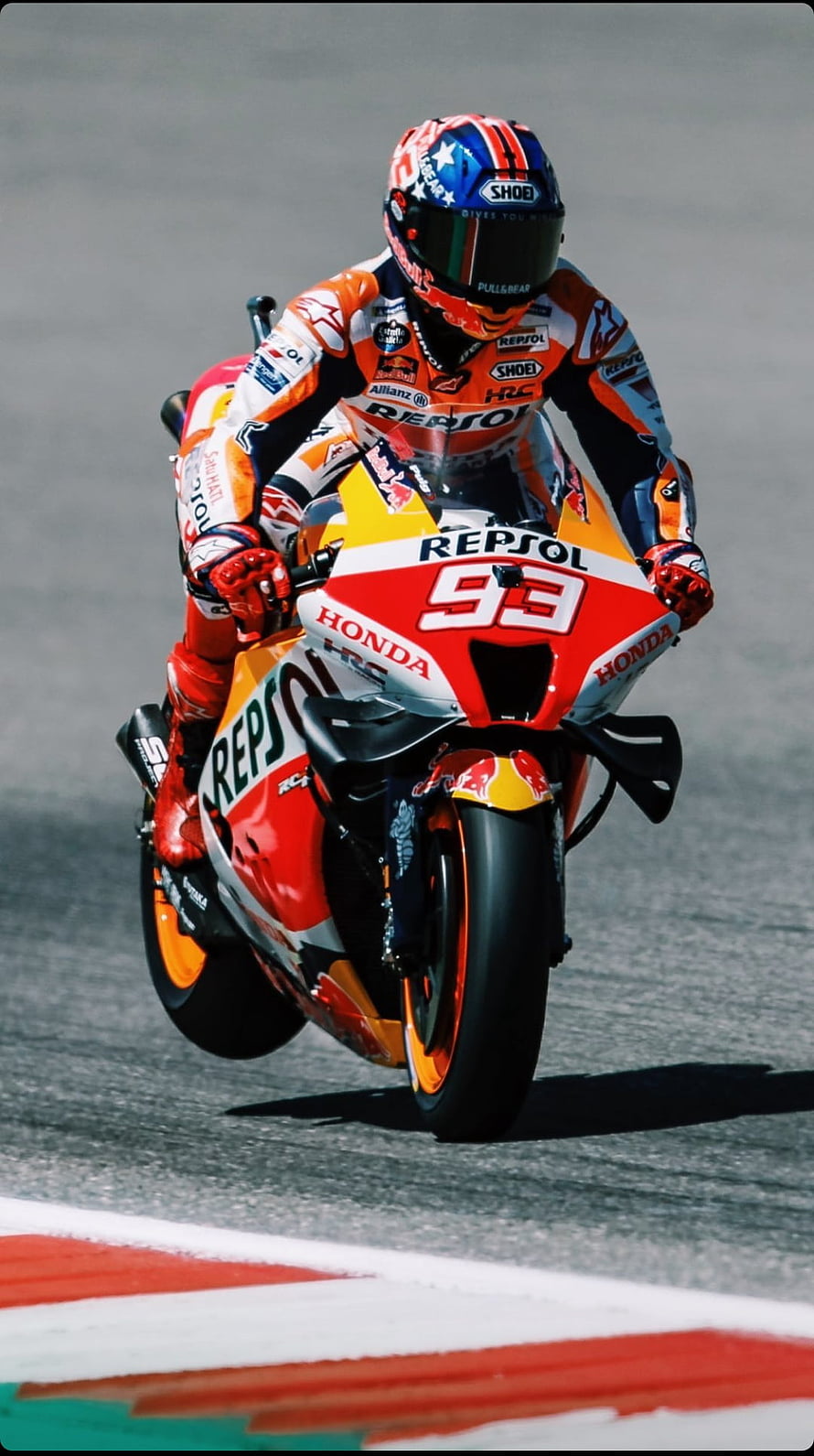 Marc Marquez Riding Repsol Honda RC213V Motorcycle on Race Track HD phone wallpaper