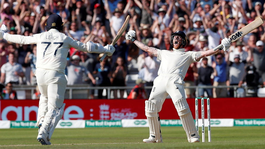 Ben Stokes and Joe Leach Celebrate a Century During an England Ashes Cricket Match HD wallpaper
