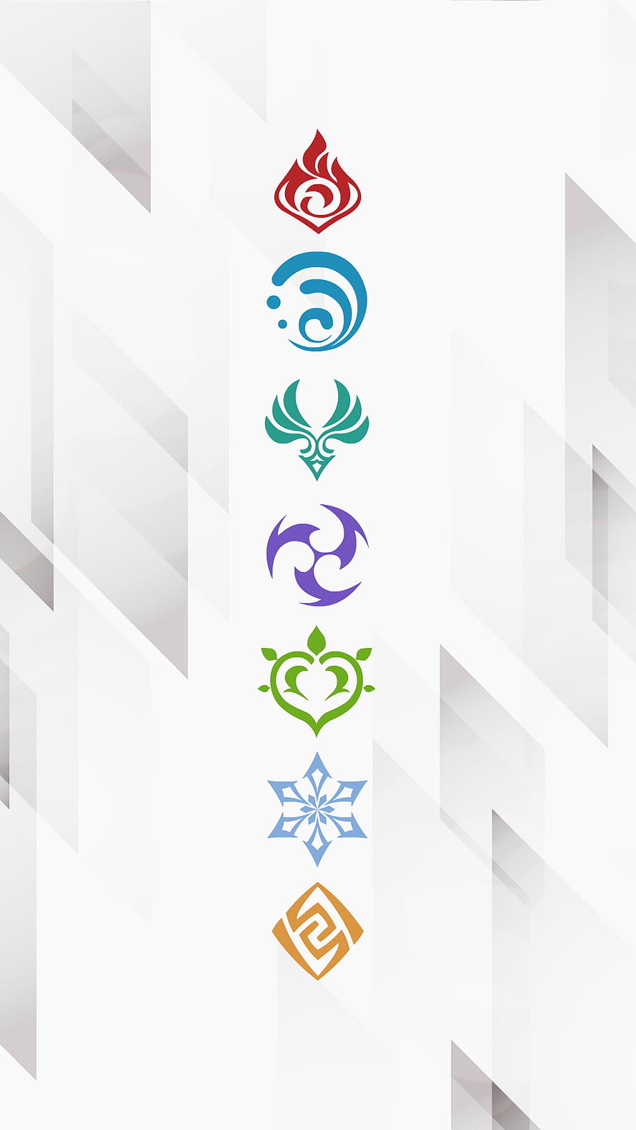 Genshin Impact Seven Elemental Symbols Vertical Collection on Minimalist White Background HD phone wallpaper