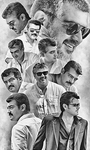 Ajith Kumar Black and White Portrait Collage with Sunglasses and Mustache HD phone wallpaper