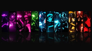 Neon Glowing Video Game Character Lineup on Black Background HD wallpaper
