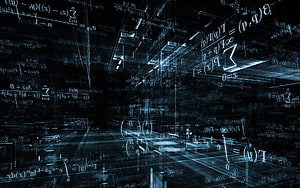 Dark Digital Mathematics Equations Floating in a Futuristic Cyber Space HD wallpaper