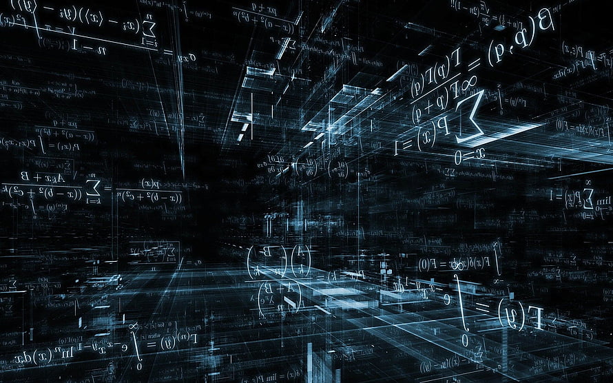 Dark Digital Mathematics Equations Floating in a Futuristic Cyber Space HD wallpaper