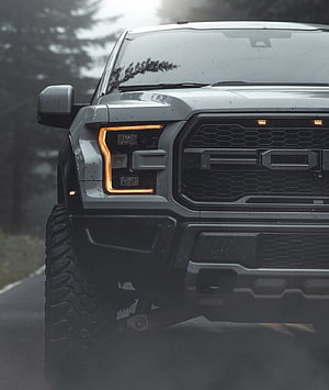 Ford F-150 Raptor Front Grille and Headlight Detail in Grey HD phone wallpaper