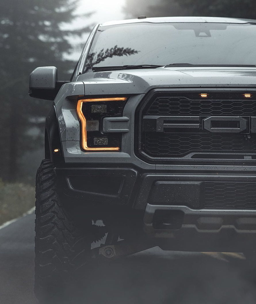 Ford F-150 Raptor Front Grille and Headlight Detail in Grey HD phone wallpaper