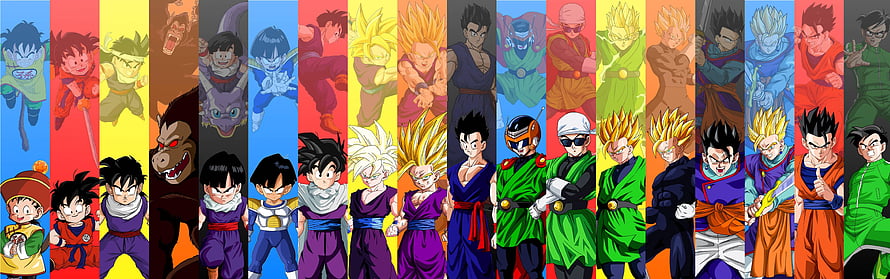 Dragon Ball Z Character Evolution Timeline Featuring Goku and Vegeta Forms HD wallpaper