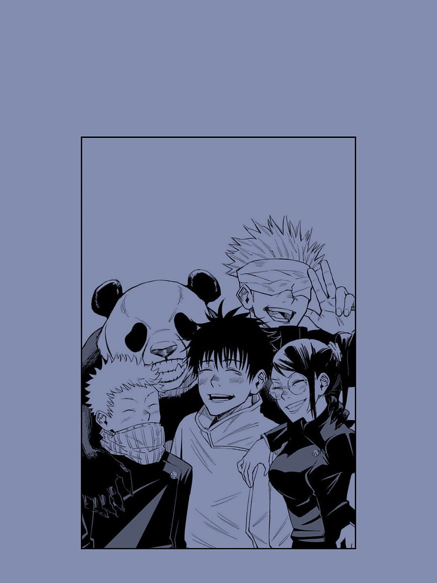 Jujutsu Kaisen Group Portrait with Panda and Yuta Okkotsu in Monochrome Anime Style HD phone wallpaper