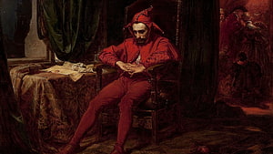 Stańczyk by Jan Matejko: Renaissance Court Jester in Red Attire HD wallpaper
