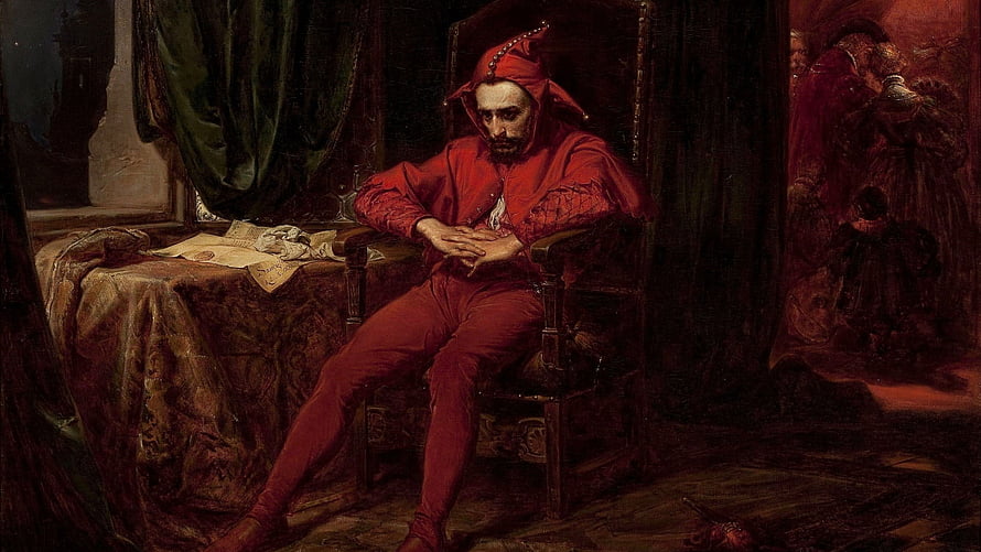 Stańczyk by Jan Matejko: Renaissance Court Jester in Red Attire HD wallpaper