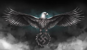 German Imperial Eagle Emblem with Swastika and Laurel Wreath in Dark Misty Atmosphere, Nazi Logo Blank German Nazi, German Eagle HD wallpaper