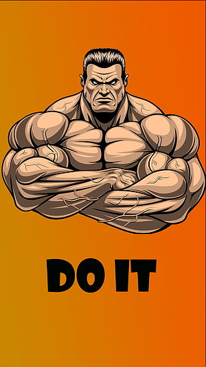 Motivational Bodybuilding Illustration of Muscular Man with Crossed Arms on Orange Background, Do_it, Motivation, gym, Bodybuilding, push HD phone wallpaper