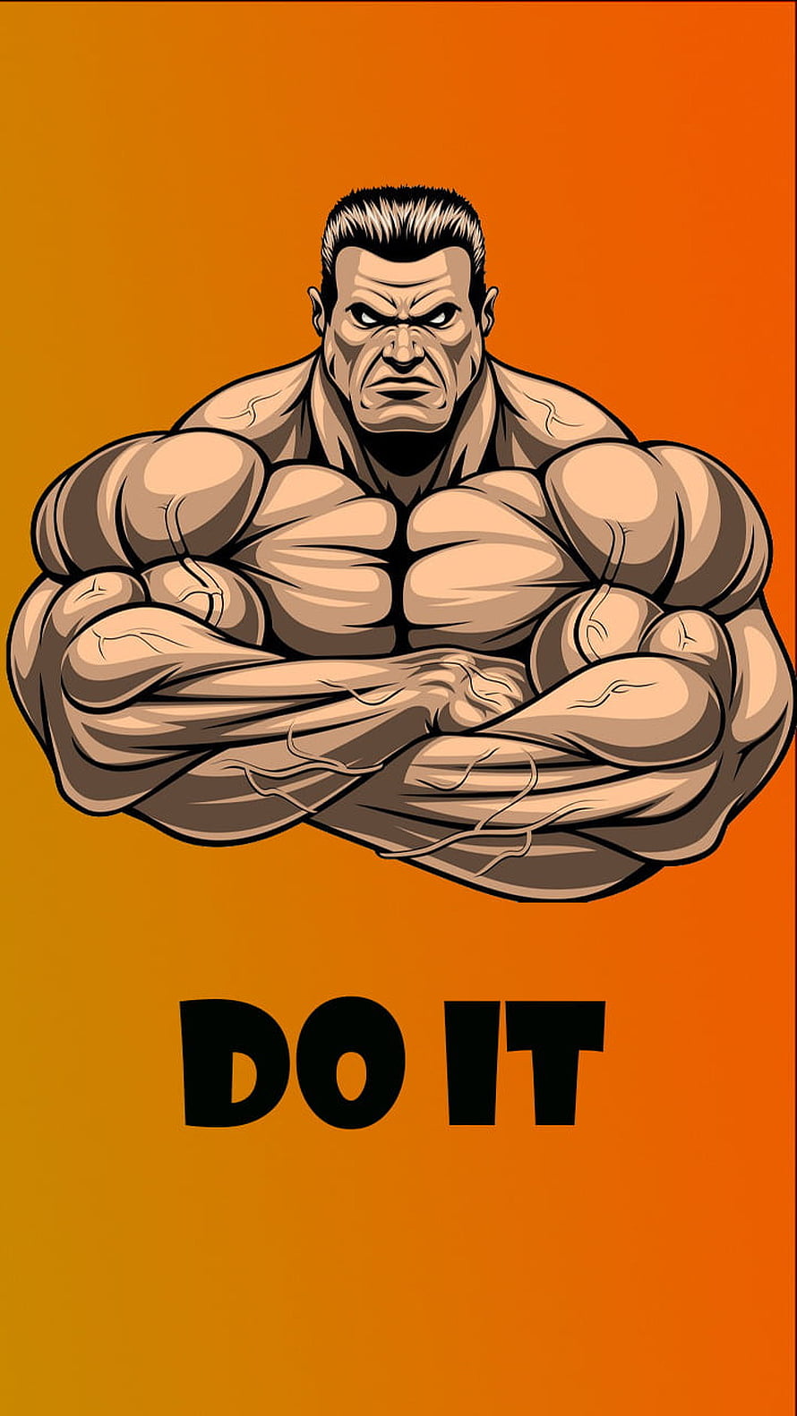 Motivational Bodybuilding Illustration of Muscular Man with Crossed Arms on Orange Background, Do_it, Motivation, gym, Bodybuilding, push HD phone wallpaper