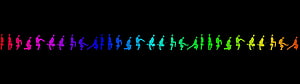 Rainbow Gradient Ninja Silhouettes in Combat Stance on Black Background HD wallpaper