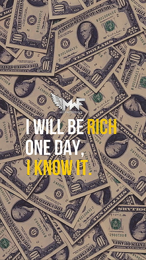 Motivational Wealth Quote Over Scattered US Ten Dollar Bills HD phone wallpaper