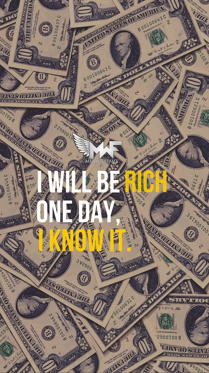 Motivational Wealth Quote Over Scattered US Ten Dollar Bills HD phone wallpaper