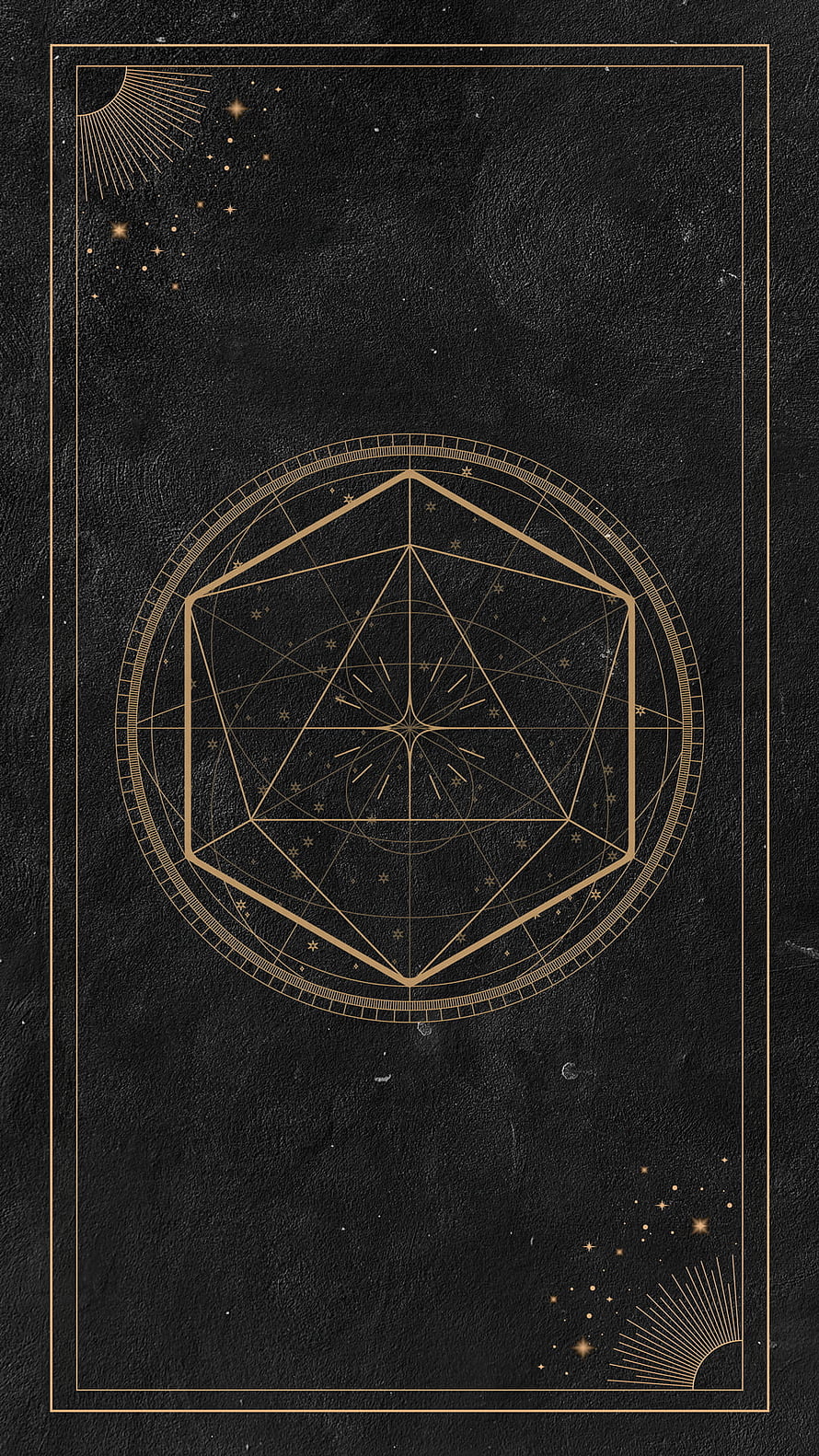 Dungeons and Dragons Deck of Many Things Card with Golden D20 Geometric Design on Black Background HD phone wallpaper