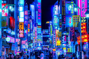 Tokyo Shinjuku Night Street Drenched in Vibrant Neon Signs and City Lights HD wallpaper