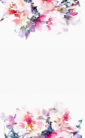 Delicate Watercolor Floral Border with Soft Pink and Purple Blooms on White Background HD phone wallpaper