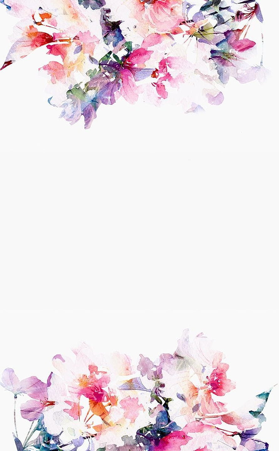 Delicate Watercolor Floral Border with Soft Pink and Purple Blooms on White Background HD phone wallpaper