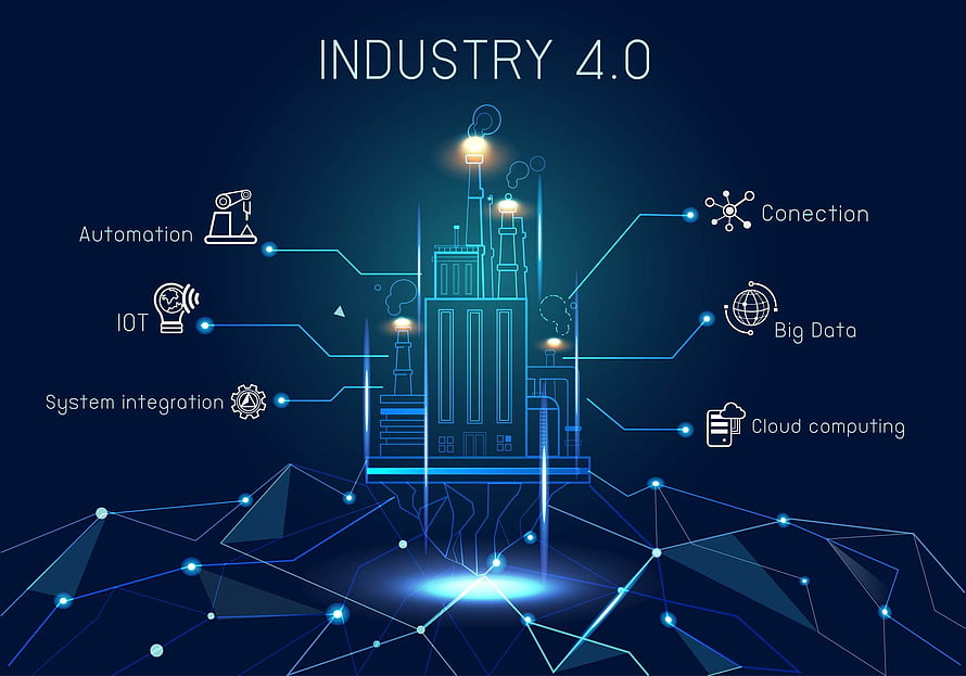Industry 4.0 Smart Factory Concept with IoT, Big Data, and Cloud Computing Network HD wallpaper