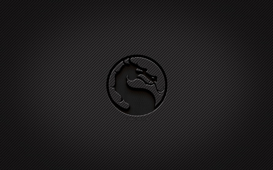 Mortal Kombat Dragon Emblem on Dark Carbon Fiber Texture HD wallpaper