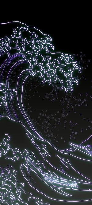 Neon Vaporwave Ocean Wave Art Inspired by The Great Wave off Kanagawa HD phone wallpaper